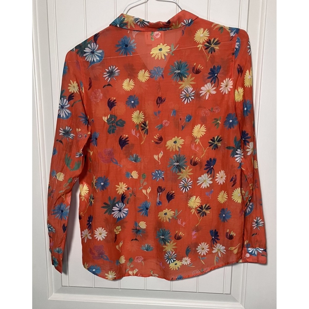 Sezane x C. Kero Floral Cotton Silk Blend Blouse Shirt Orange Daisy Print 36 EU - Picture 2 of 14